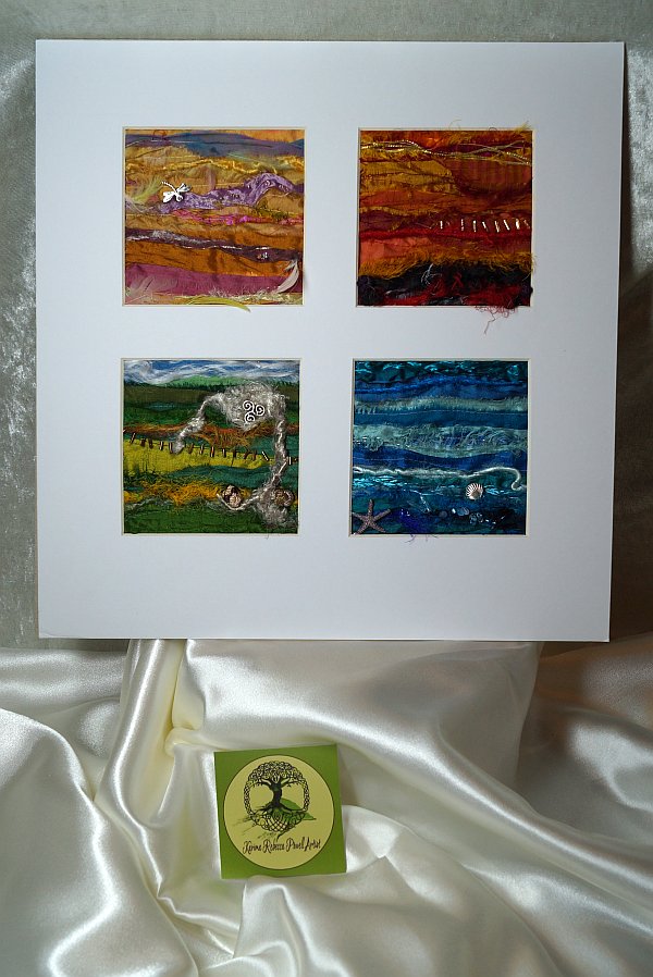 elemental colours silk textile collage wall hanging