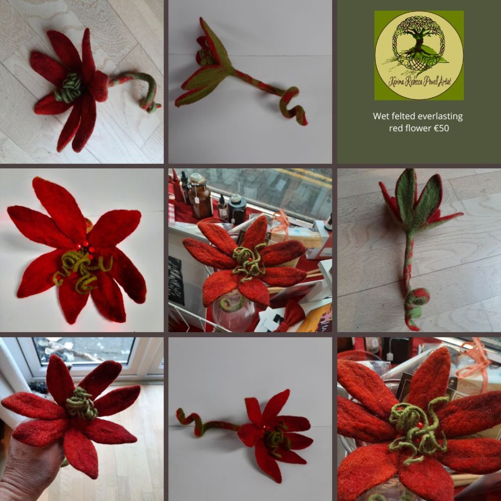 wet felted red flower
