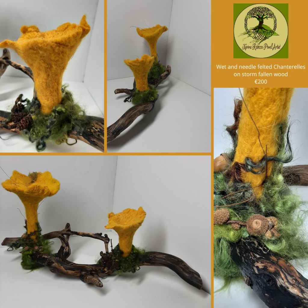 duo of wet and needle felted yellow chantarelle