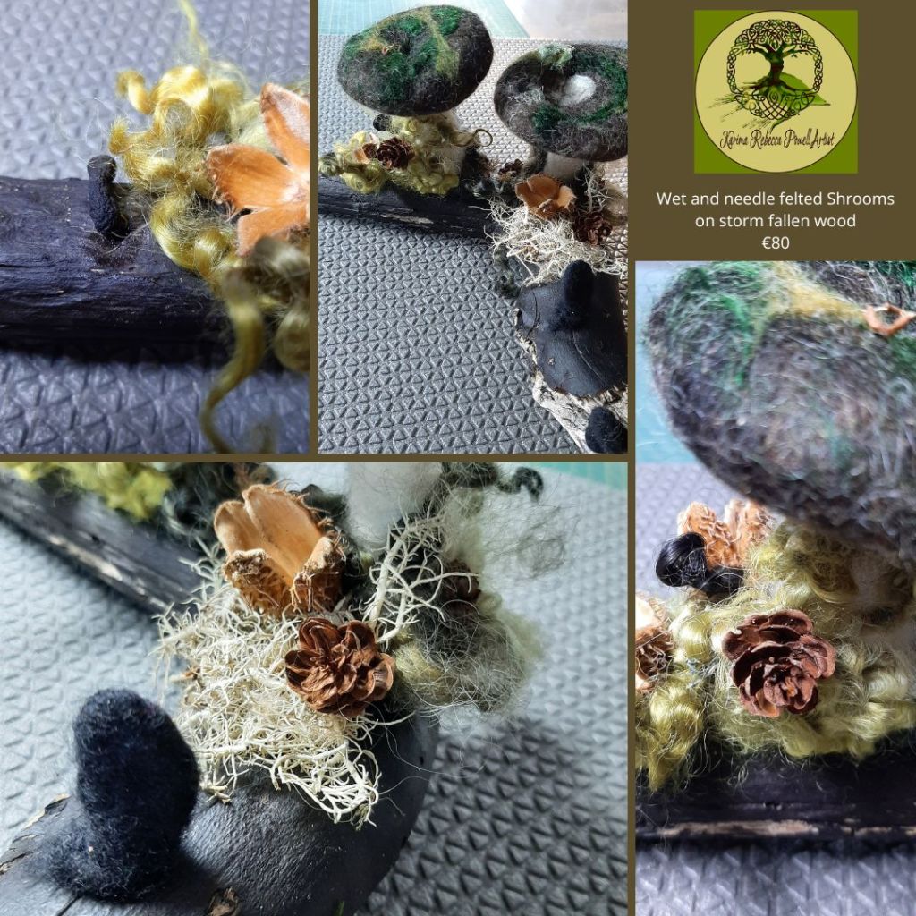 duo of wet and needle felted mushrooms
