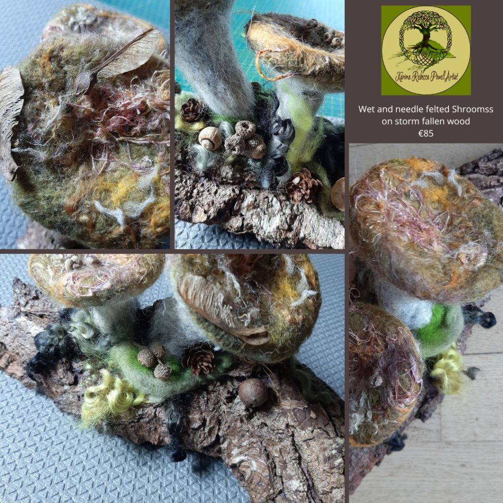 duo of wet and needle felted mushrooms