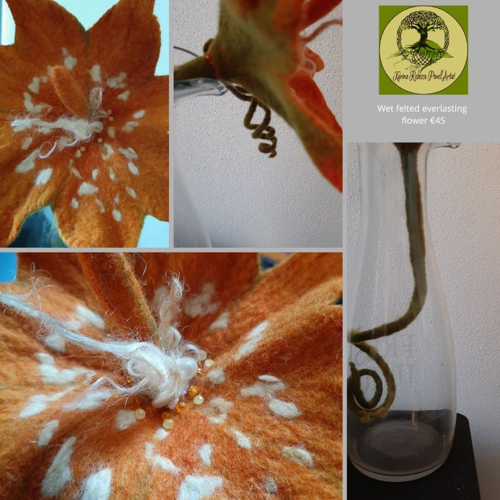 wet felted orange flower